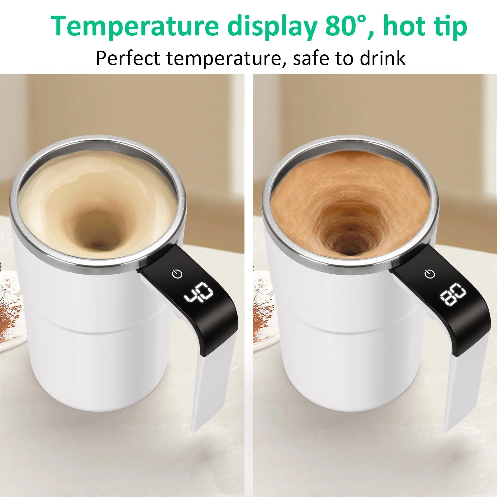 (image for) IPRee Intelligent Magnetic Auto-Stirring Cup with LED Display Temperature 380ml Rechargeable Portable Mixing Coffee Mug For Home & Office Use